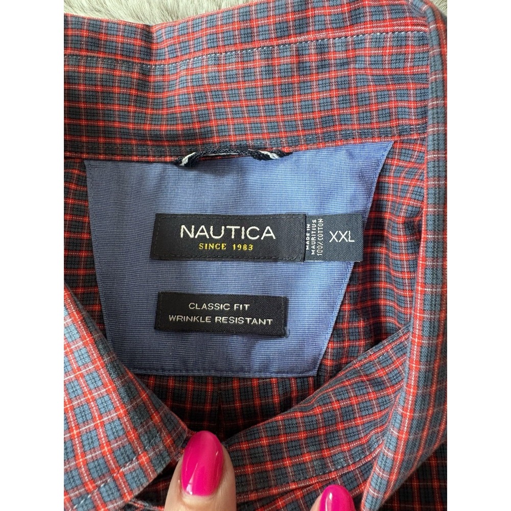 Nautiica‎ Mens Long Sleeve Shirt Maroon and Blue Check Size 2XL - Picture 4 of 7